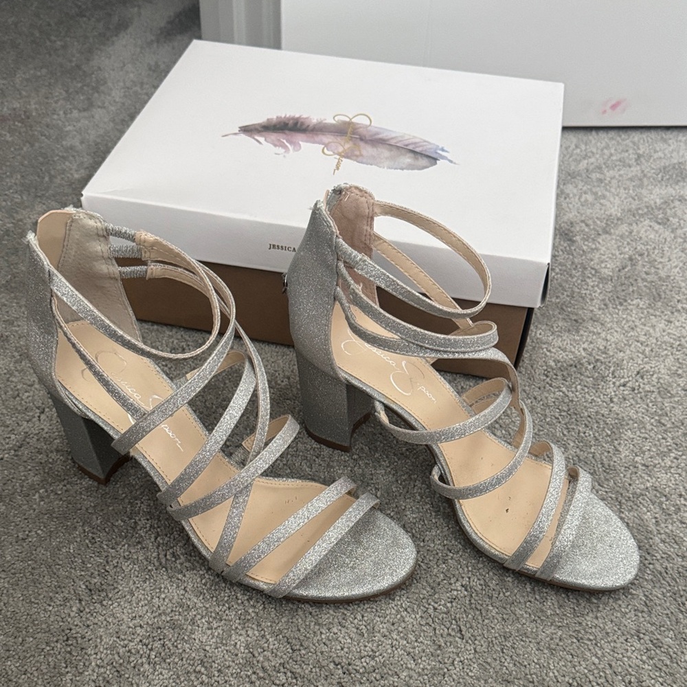 Jessica Simpson Glittering Silver Strappy Heels